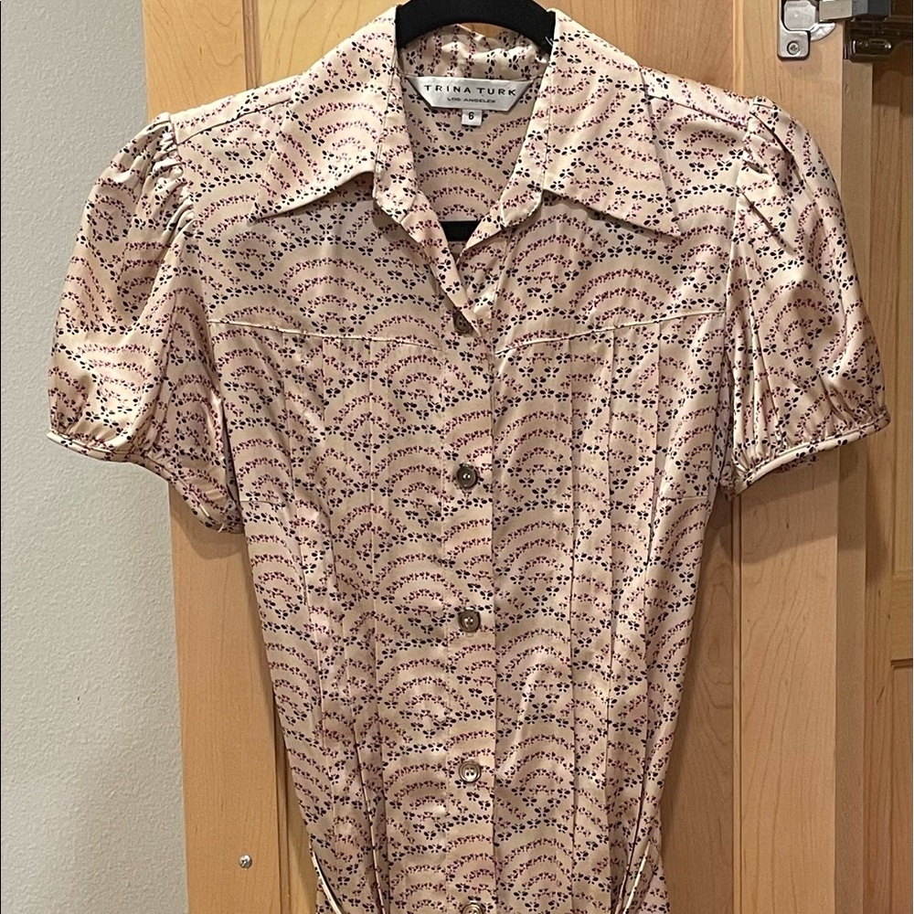 Trina Turk Silk Belted Button-Front Dress, Size 6.